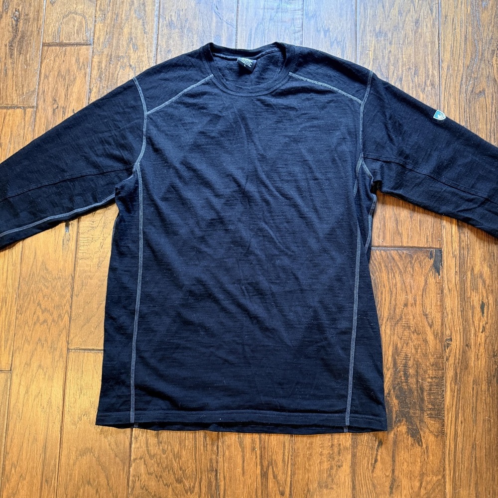 Kuhl Shirt Mens Large Black 100% Merino Wool Long Sleeve Thermal Base Layer